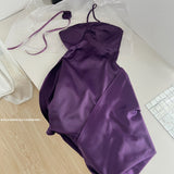 Pleated Skirt Flower One-Shoulder Purple Dress