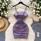 Lace Spaghetti Straps Purple Bodycon Dress