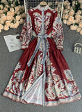 LANTERN SLEEVES V-NECK PRINTED DRESS