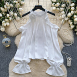 High Collar Flowy Ivory Blouse