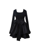 Statement Bow Playful Tiered Skirt Black Dress