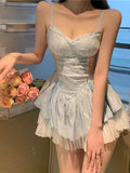 Sheer Lace Flouncy Pleats Mini Dress