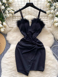 Sexy Lavender Feather-Trimmed Evening Dress