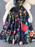 Vibrant Floral Print Back Tie Square Neck Dress