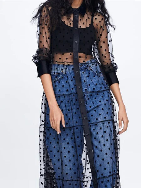 Lace Cover Up Sheer Summer Transparent See Through Polka Dot