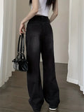 Black High Waist Straight Loose Fit Slant Pockets Jean