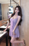 Elegant Lilac Sling Mini Dress with Ruffled Detail
