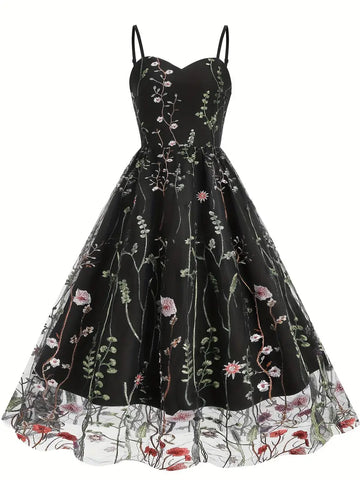 Embroidery Mesh Floral Summer A Line Party Dress