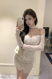 Elegant Off - Shoulder White Lace Dress with Long Sleeves
