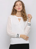 FASHION SWEATER SPLICING CHIFFON SLEEVE ROUND NECK TOP
