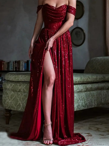 Glamorous Sequin Dress with Thigh-High Slit