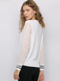 FASHION SWEATER SPLICING CHIFFON SLEEVE ROUND NECK TOP