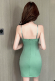Elegant Sleeveless Green Mini Dress with Cut - out Design