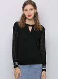 FASHION SWEATER SPLICING CHIFFON SLEEVE ROUND NECK TOP