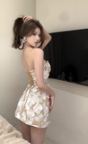 Elegant Strapless Mini Dress with Floral Embroidery