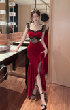 Stylish Sleeveless Dress with Floral Lace and High - Slit