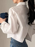 Long Sleeve Split Crop Button Front Simple Shirt