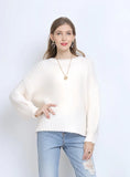 CLASSY ROUND NECK LOOSE SOLID COLOR SWEATER