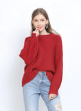 CLASSY ROUND NECK LOOSE SOLID COLOR SWEATER