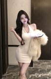 Stylish Sleeveless White Dress with Decorative Gold Buttons
