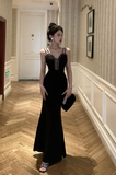 Elegant Black Mermaid Gown with Studded Straps