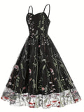 Embroidery Mesh Floral Summer A Line Party Dress