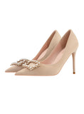 POINTED PEARL RHINESTONE SQUARE BUCKLE SHOES