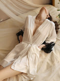FASHION LACE HORN SLEEVE WHITE NIGHTGOWN SATIN BATHROBE