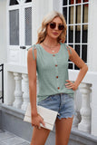 SOLID COLOR ROUND NECK BUTTON DRAWSTRING T-SHIRT