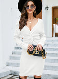 STYLISH SOLID COLOR BACKLESS TWISTED SWEATER DRESS