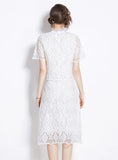 EMBROIDERED LACE BLOUSE+PENCIL SKIRT SUIT