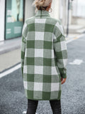 STYLISH LOOSE PLAID COLOR MATCHING SWEATER COAT