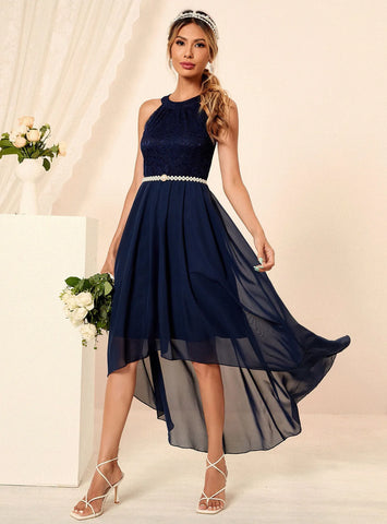 SLIM IRREGULAR CHIFFON HALTER DRESS