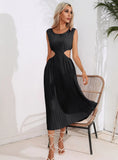 HOLLOW WAIST PLEATED SLEEVELESS BIG SWING DRESS