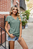 SOLID COLOR V-NECK LOOSE SHORT-SLEEVED T-SHIRT