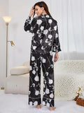 CLASSY SILK-LIKE PRINTED LONG-SLEEVED TROUSERS SUIT