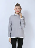FASHION PILE NECK ELASTIC KNITTED LOOSE PULLOVER SHIRT