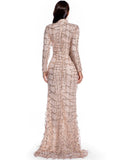 RETRO LONG SLEEVE PERSPECTIVE SEQUINED DRESS
