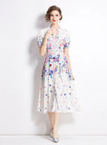 FASHION PRINTED V-NECK SHORT-SLEEVED SLIM DRESS