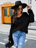 FASHION SOLID COLOR LONG SLEEVE V-NECK SWEATER