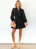 LEISURE LANTERN SLEEVE PLAID SEE-THROUGH DRESS