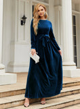 VELVET SOLID COLOR LONG SLEEVE DRESS