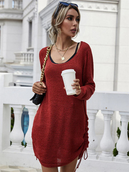 FASHION ROUND NECK SOLID COLOR PULLOVER LOOSE SWEATER