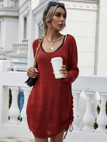 FASHION ROUND NECK SOLID COLOR PULLOVER LOOSE SWEATER
