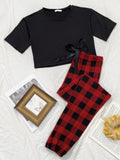 FASHION SHORT-SLEEVED PLAID HOME SUIT