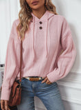 Solid Color Hooded Loose Long Sleeve Drawstring Sweater