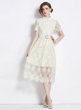 SHORT-SLEEVED SLIM LACE DRESS