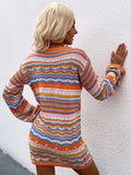 CLASSY ROUND NECK RAINBOW STRIPED PULLOVER SWEATER