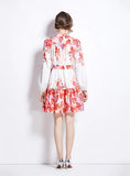 RETRO PRINTED LANTERN SLEEVE DRESS