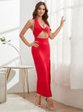 SEXY BACKLESS SPLIT HALTER PARTY DRESS